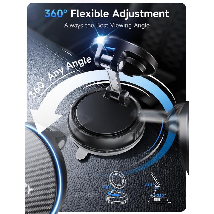 ANDERY Only for iPhone Magsafe Car Mount Charger [15W Fast Wireless Charge, 78+LBS Strong Suction & 2400gf Magnetic] 360° Adjustable Car Phone
