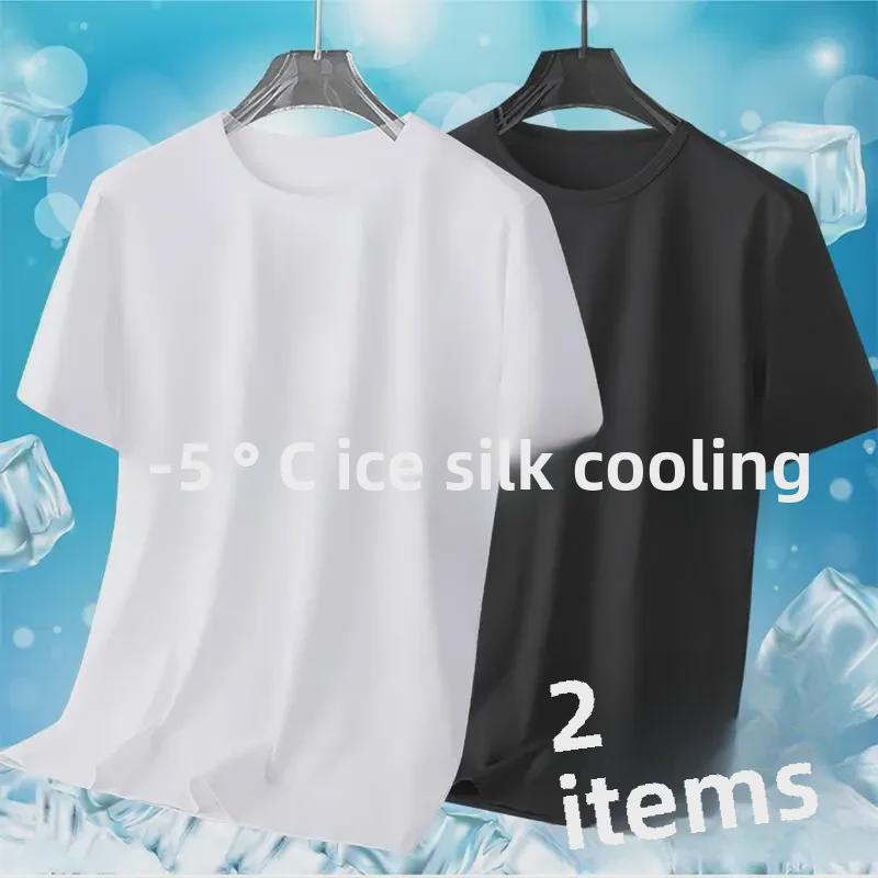 Футболка мужская Ice Silk Mesh: Однотонный, с коротким рукавом, свободный крой, большой размер, удобный, универсальный.