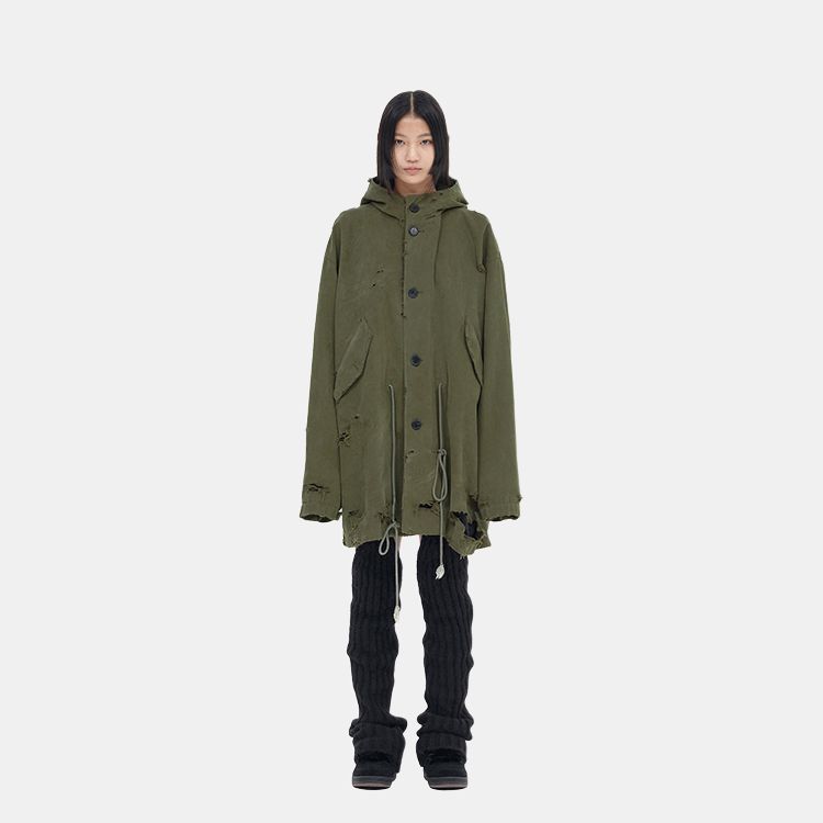 WE11DONE Parka Coats Unisex Khaki Hooded Moderate WD-JP3-23-153-U-KK