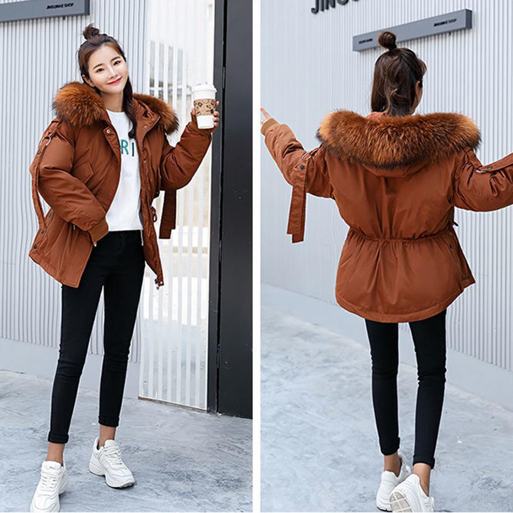 Women's Winter Short Solid Color Long Sleeve Big Fur Collar Padded Coat Loose Jacket