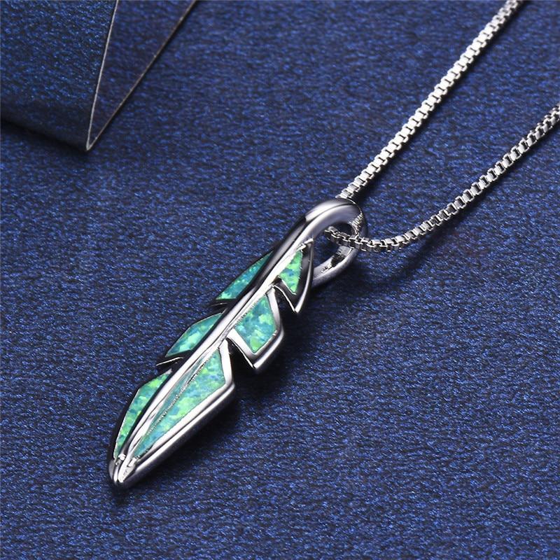 Red/Blue/Green Fire Opal Leaf Pendant Necklaces For Women 925 Sterling Silver Feather Jewelry Female Chain Wedding Necklace