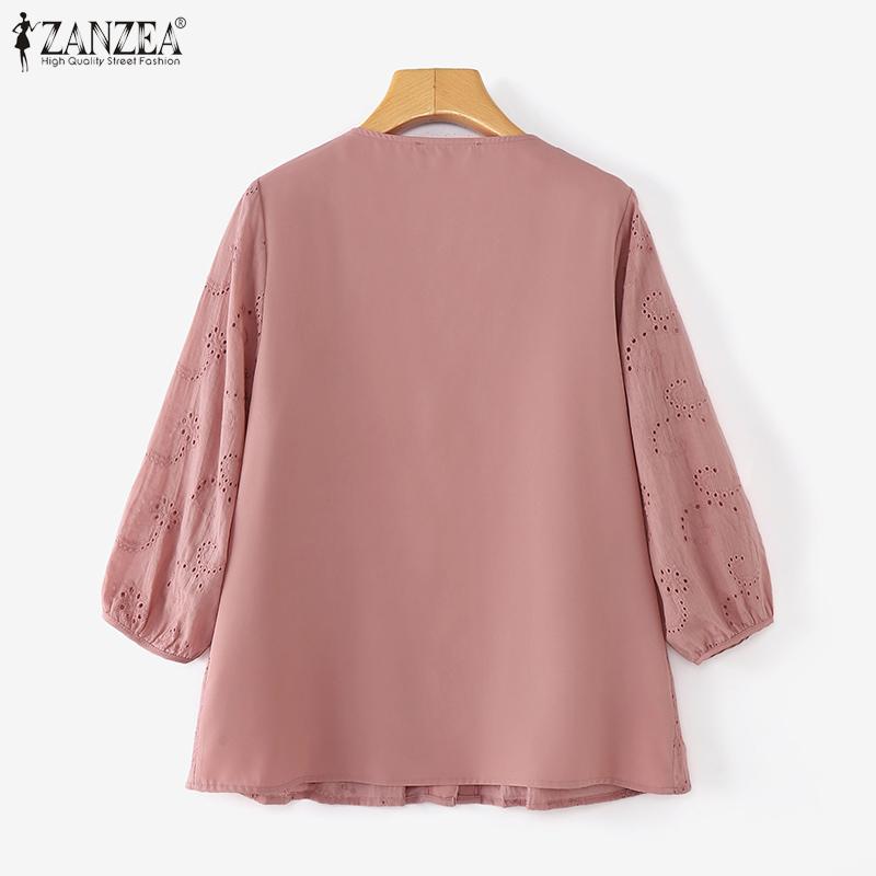 ZANZEA Женские летние кружевные рубашки с V-образным вырезом и рукавом-фонариком 3/4
