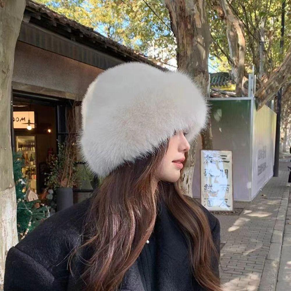 Warm Cap Faux Fur Mink Hat Korean Style Solid Beanie Fashion Plush Basin Cap Autumn