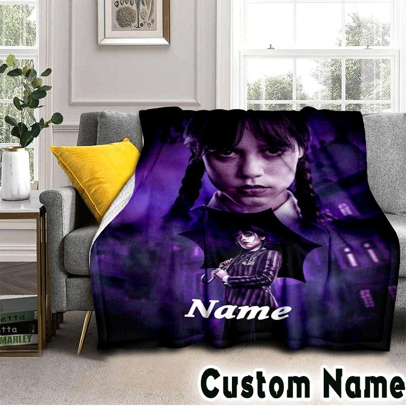 Custom NameWednesday Blanket Flannel Throw for Sofa, Indoor, Camping, Living Room, Office, Chair, And Bed Soft Birthday Christmas Gift
