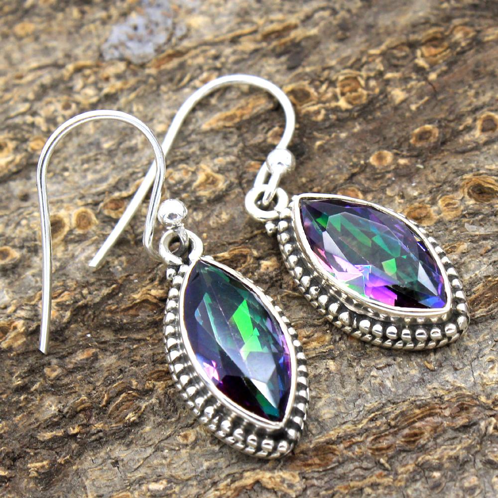 Labradorite Mystic Topaz Moonstone Handmade Earring 925 Sterling Silver Women Jewelry