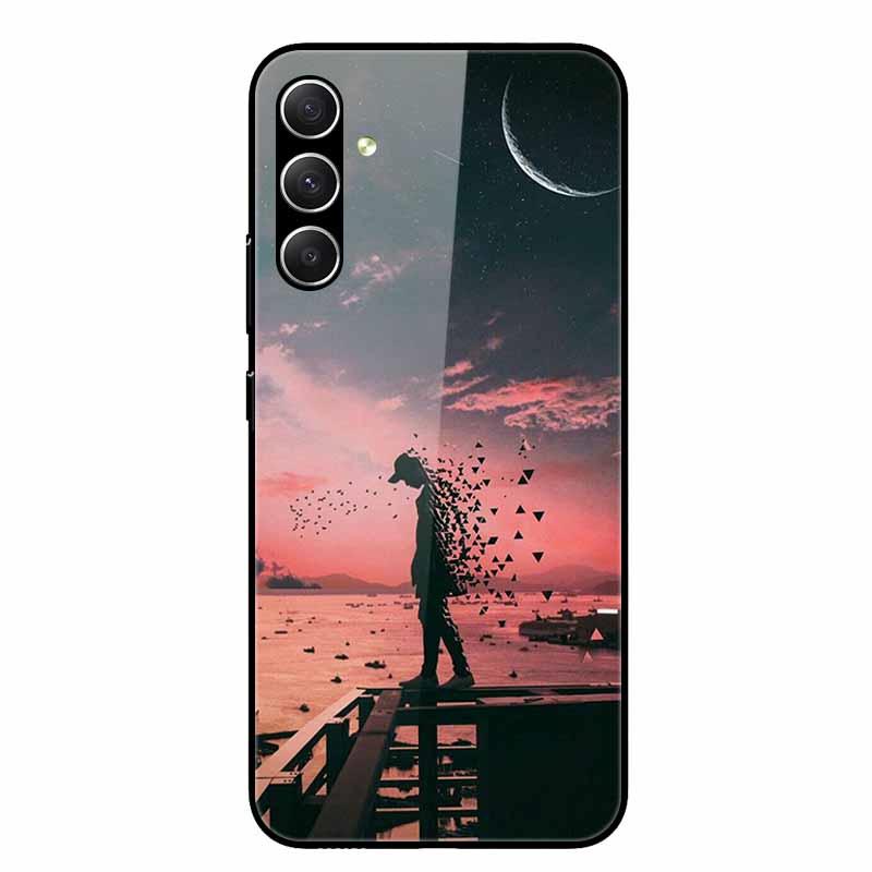 For Galaxy A16 4G 5G Case Flower Printed Tempered Glass Hard Shell Phone Cover for Samsung Galaxy A16 A 16 Bumper Case Shell New