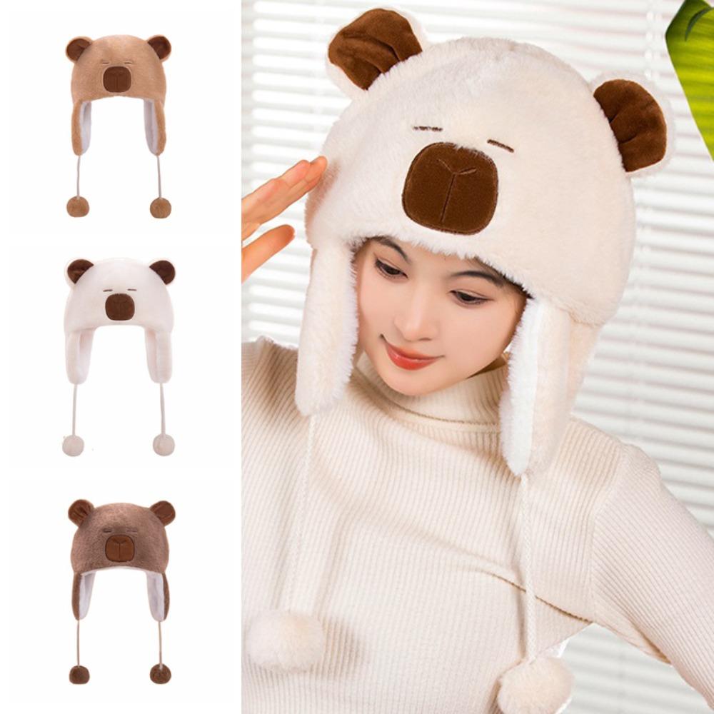 Pullover Hat Cute Plush Capybara Hat Warm Animals Ears Beanie Hats Winter Autumn