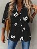 Gingerbread Man Printed Women's Shirt Christmas Elements New Loose Casual Short Sleeve Lapel Top