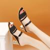 Fashion 2024 New Fashion Gold Women Shoes Slippers Sliver Summer High Heels Low Block Square Middle Heel Shoe Fashion Female Sandals