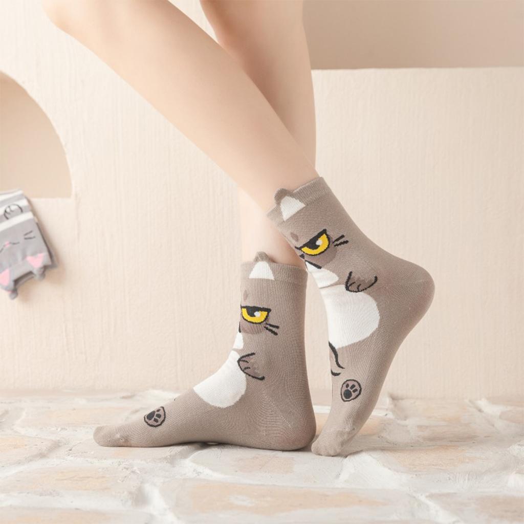 5 пар женских носков до щиколотки, милые кошки, забавные, присборенные, поп, новинка, персонализированные, влагоотводящие, подарки