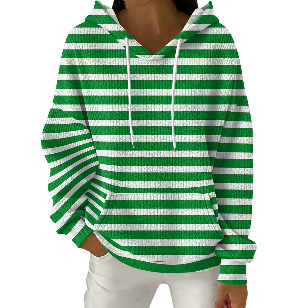 Women's Fashion Casual Striped Print Pullover Long-Sleeve Hooded Sweatshirt