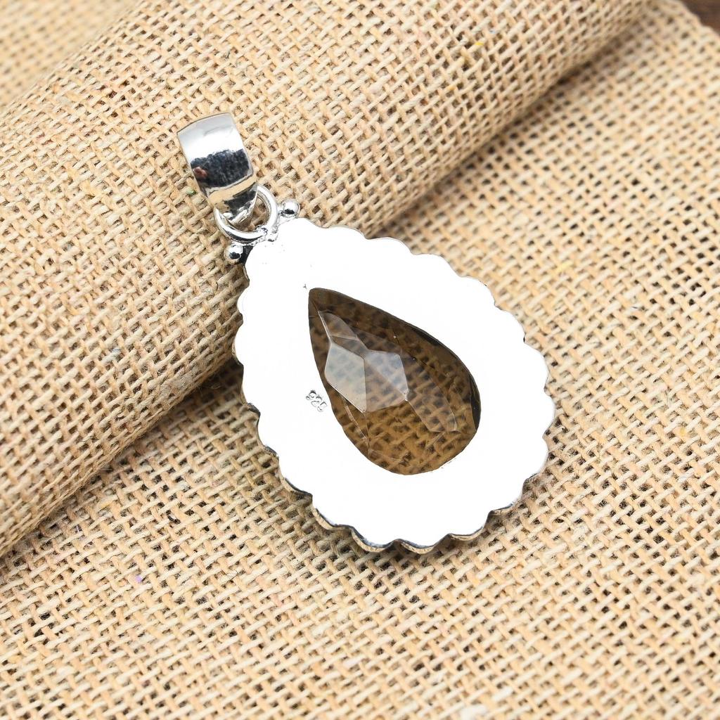 Дымчатый топаз драгоценный камень ручной работы 925 твердый серебряный кулон для свадебного подарка