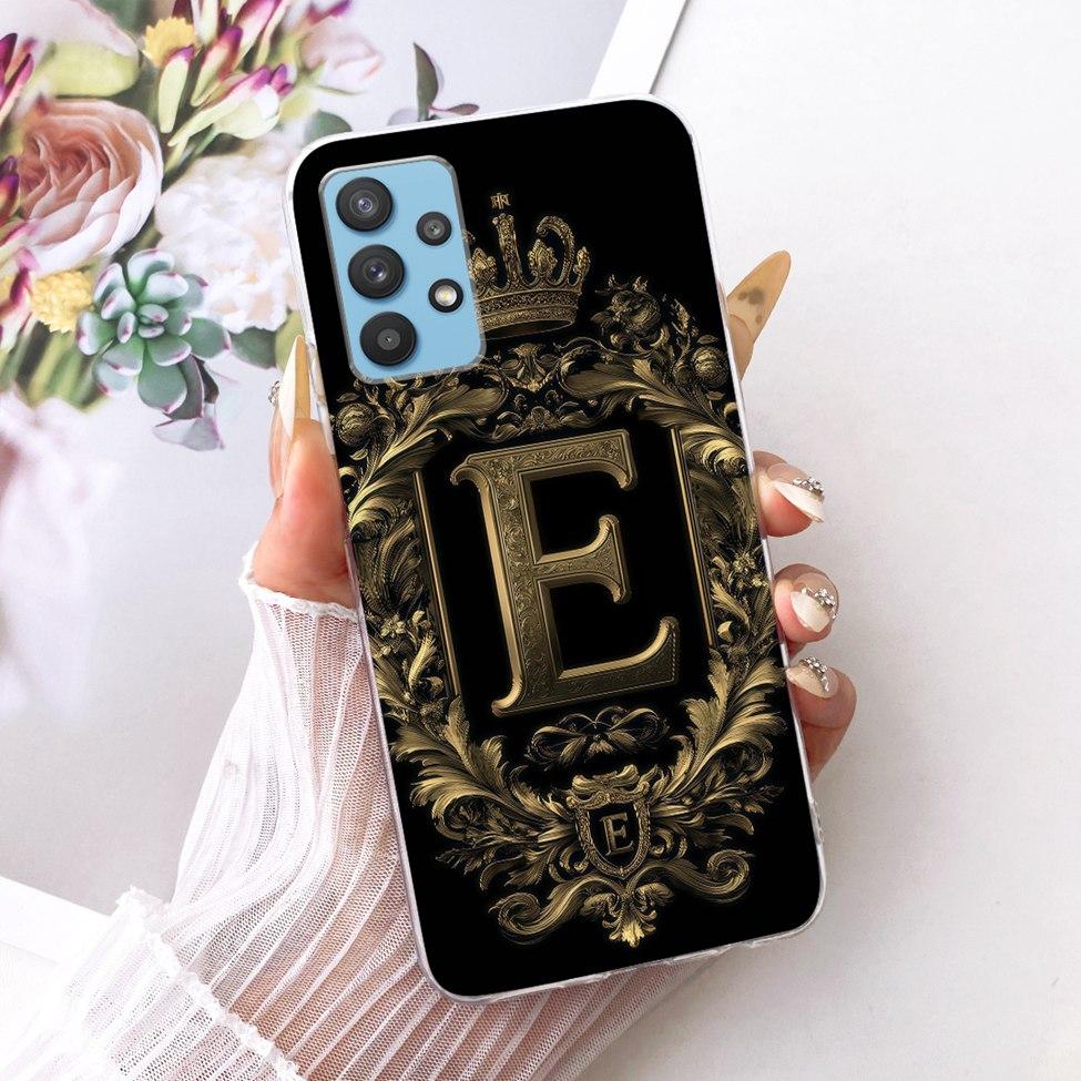 Clear For Samsung A32 5G SM-A326B Cover For Samsung Galaxy A32 5G Case Luxury Crown A-Z Letters 2D Flat Pattern Soft Phone Case