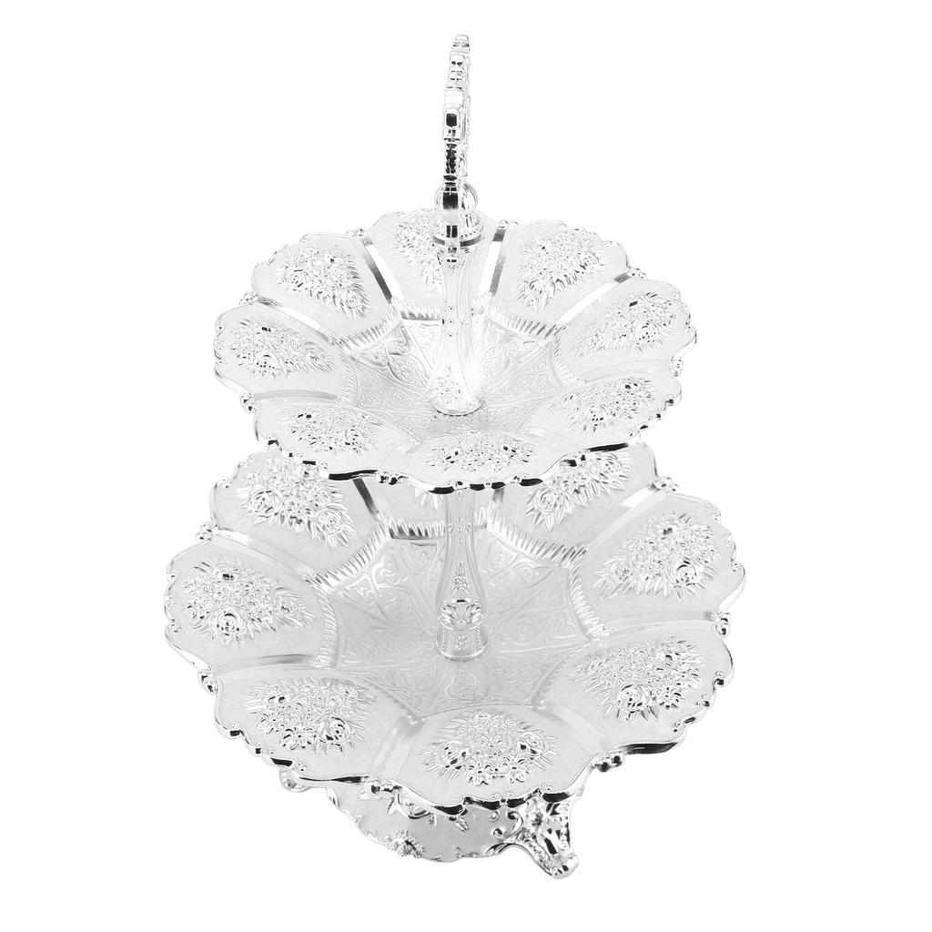 Cup Cake Tower Stand 2 Tier Alloy Elegant Tiered Cake Display Holder Serving Tray Silver White