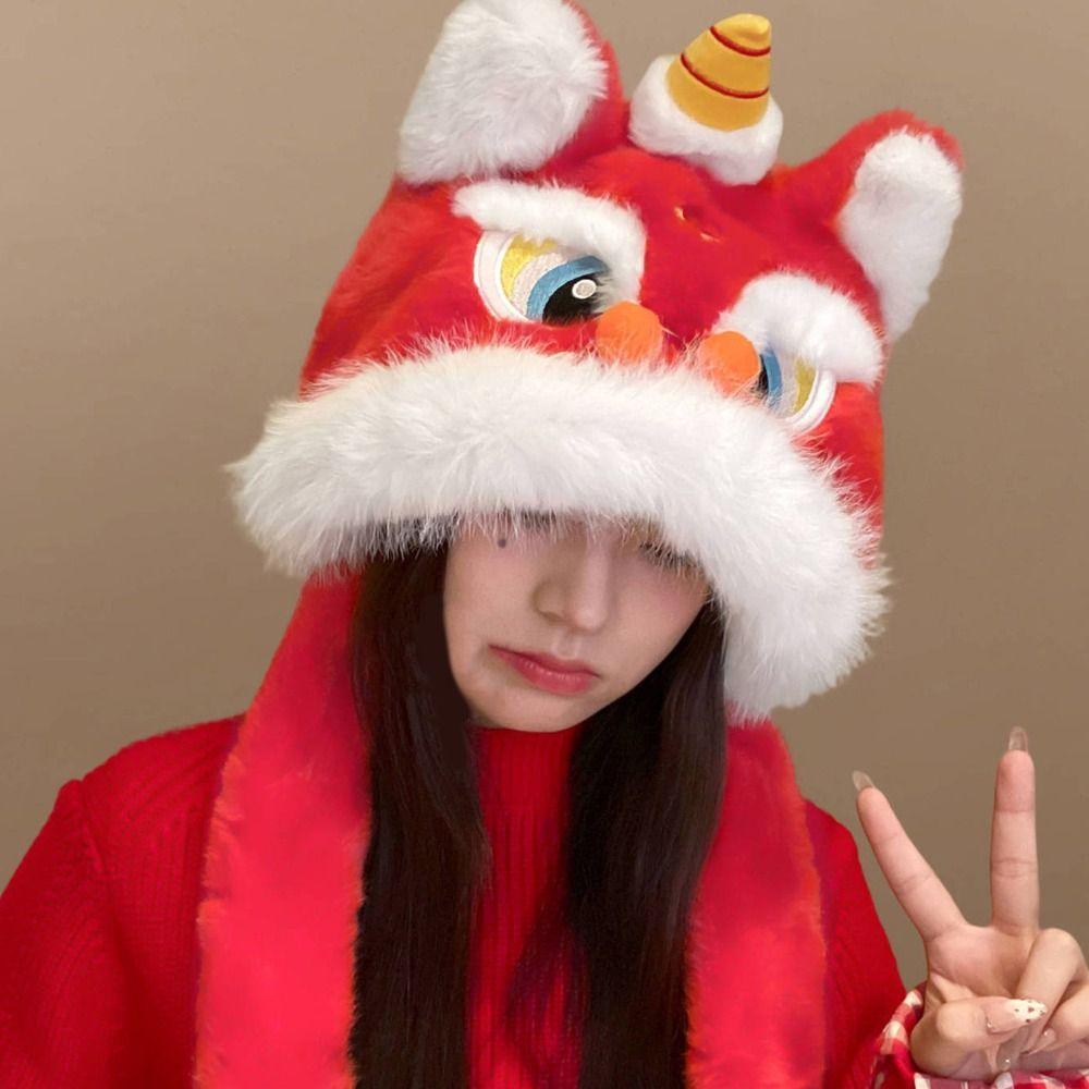Thickened New Year Red Cap Ears Can Move Winter Warm Hat Fashion Plush Beanies Female/Girls