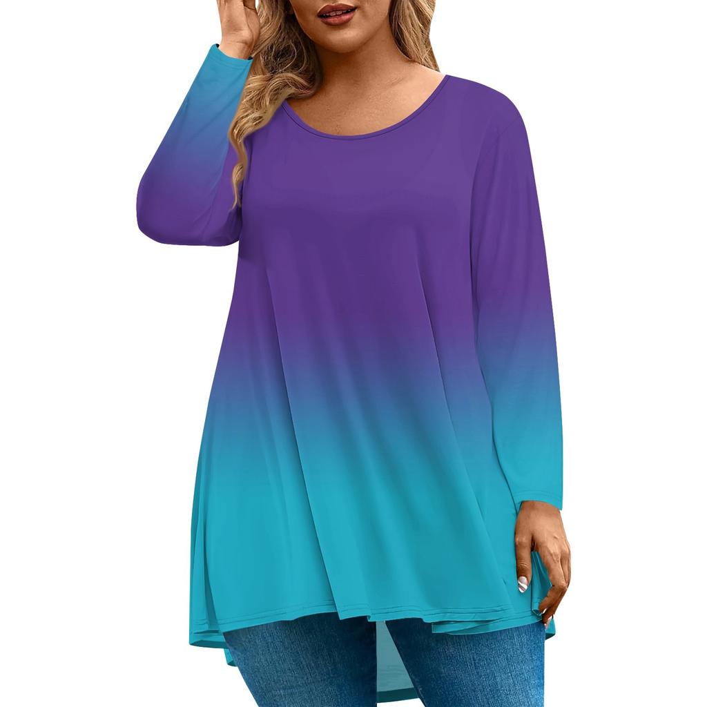Women's Fashion Large Size Round Neck Long Sleeve Casual Print Loose Pullover Top