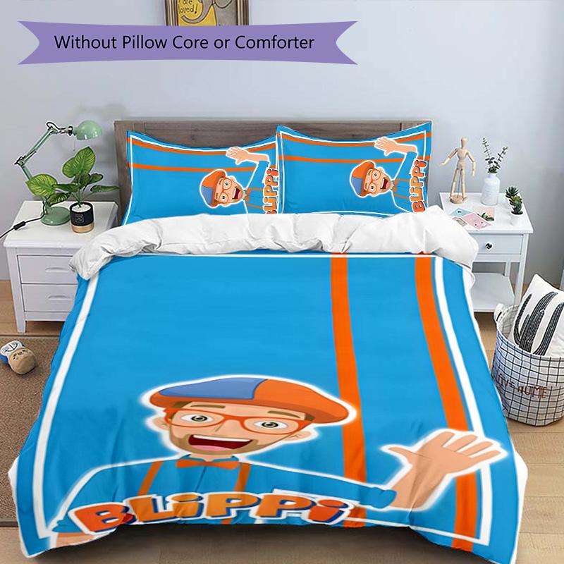 Blippi 3pcs Bedding Set Duvet Cover Closure Includes 1 Duvet Cover & 2 Pillowcases for All Seasons Bedroom Home Dorm Decor