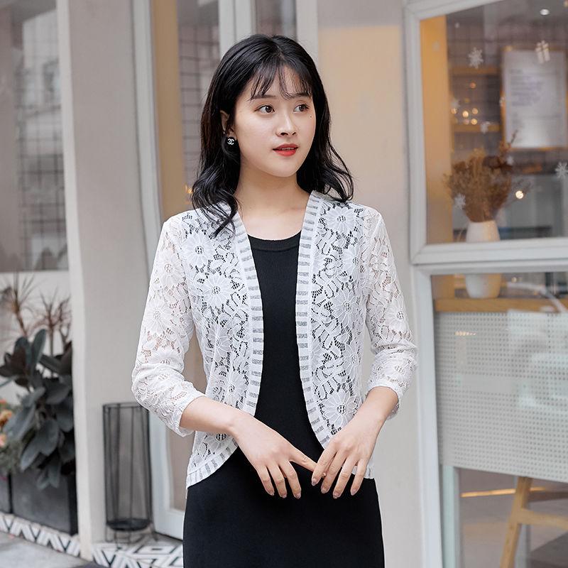 Lace Cardigan Thin Coat Women's Summer Korean Slim Plus Size Seven Quarter Sleeve Shawl Top Versatile Sun Protection Shirt