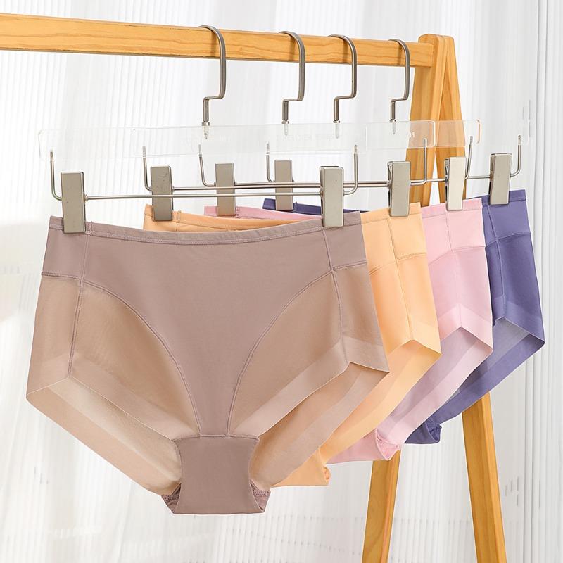 Простые однотонные трусы Ice Briefs из шелковой сетки с высокой талией, женские бесшовные легкие трусики из чистого хлопка с антибактериальной промежностью