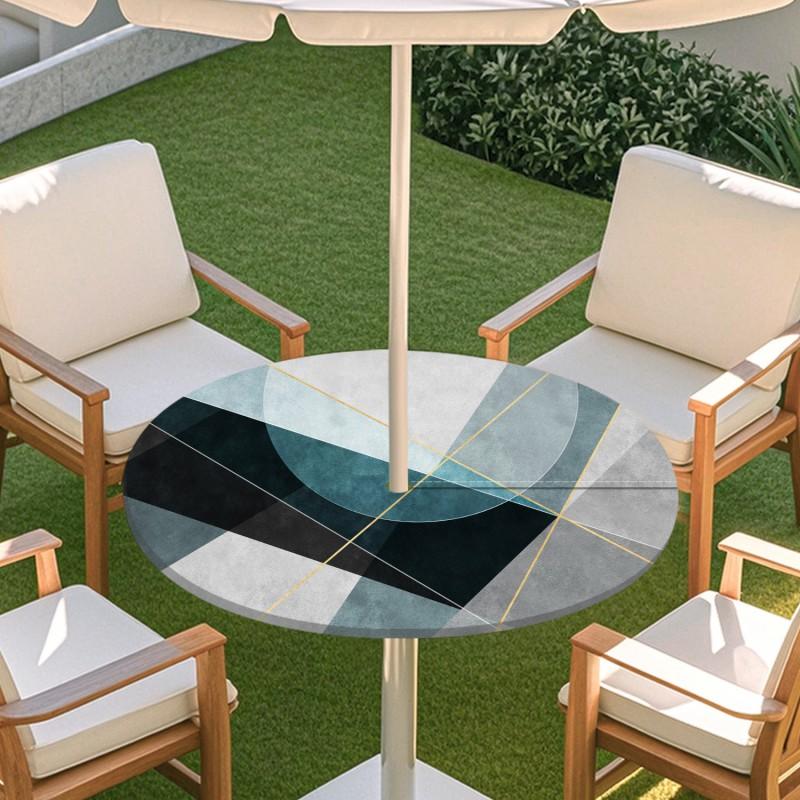 Outdoor Round Table Cover With Umbrella Hole Elastic Edge Waterproof Patio Dining Tablecloth Garden Terrace