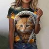 Plus Size Tees Women's Short Sleeved 3D Printed Top Holiday Cat Animal Pattern Weekend Basic Round Neck T Shirt Summer