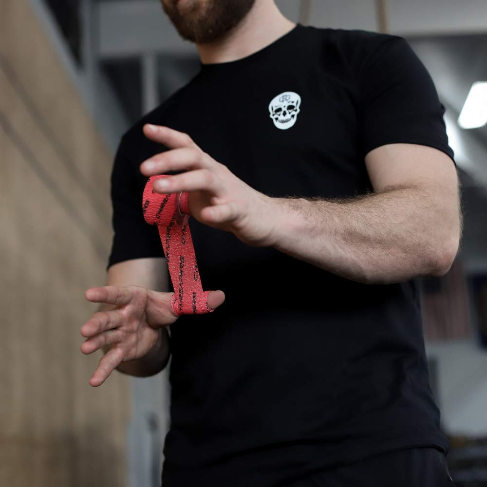 Gymreapers Тяжелая атлетика Клейкая эластичная спортивная лента для большого пальца для хвата Олимпийский Кросс Хук 3 Красные ленты, и Защита, Подъем, Тренировки, Пауэрлифтинг,