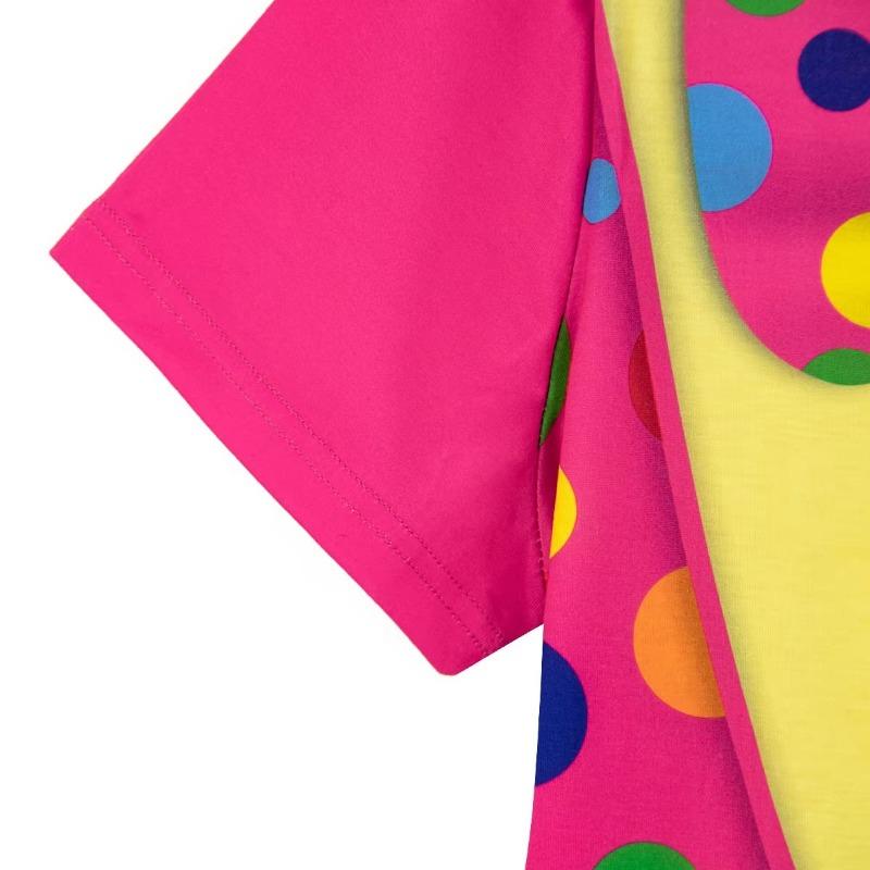 Женский костюм клоуна, цирковая рубашка, взрослая леди, карнавальный наряд на Хэллоуин, большой бант, графический O-образный вырез, 3D-принт, цветные топы с короткими рукавами