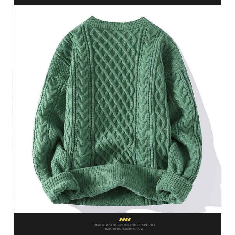 Men Red Thick Twisted Knit Sweater Casual Long Sleeve Warm Pullover Outerwear