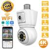 ICSEE 4K 8MP E27 Bulb WiFi камера с двумя объективами, двумя экранами, автоматическим слежением, двухсторонней аудиосвязью, цветным ночным видением, наружная камера безопасности