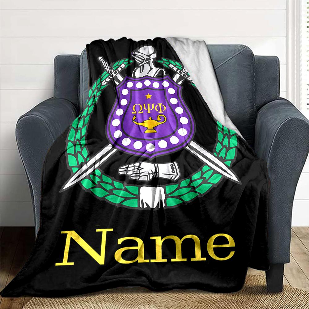 Customiz Name Personality Omega Psi Phi Blanket Soft &Warm Sofa Office Bed Travel Lunch Break Blanket, Gift Suitable All Seasons
