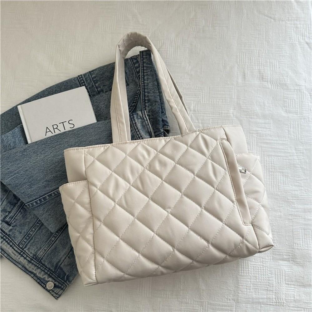 Large Capacity Rhombus Quilted Shoulder Bag Lightweight Tote Bag Minimalist Handbag Casual Wear
