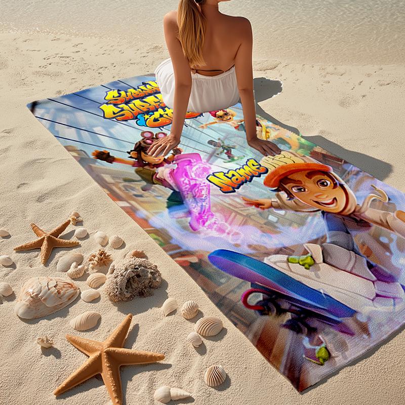 Custom Name Ultra-Soft Beach Towel with Subway Surfers Theme,Ideal for Pool - Camping, Diving - Perfect Travel Essential, Vibrant Beach Towel.