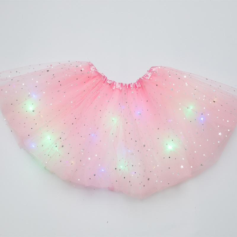 LED Fairy Lights Sequin Star & Moon Mesh Skirt for Kids - Glowing Performance Dancewear