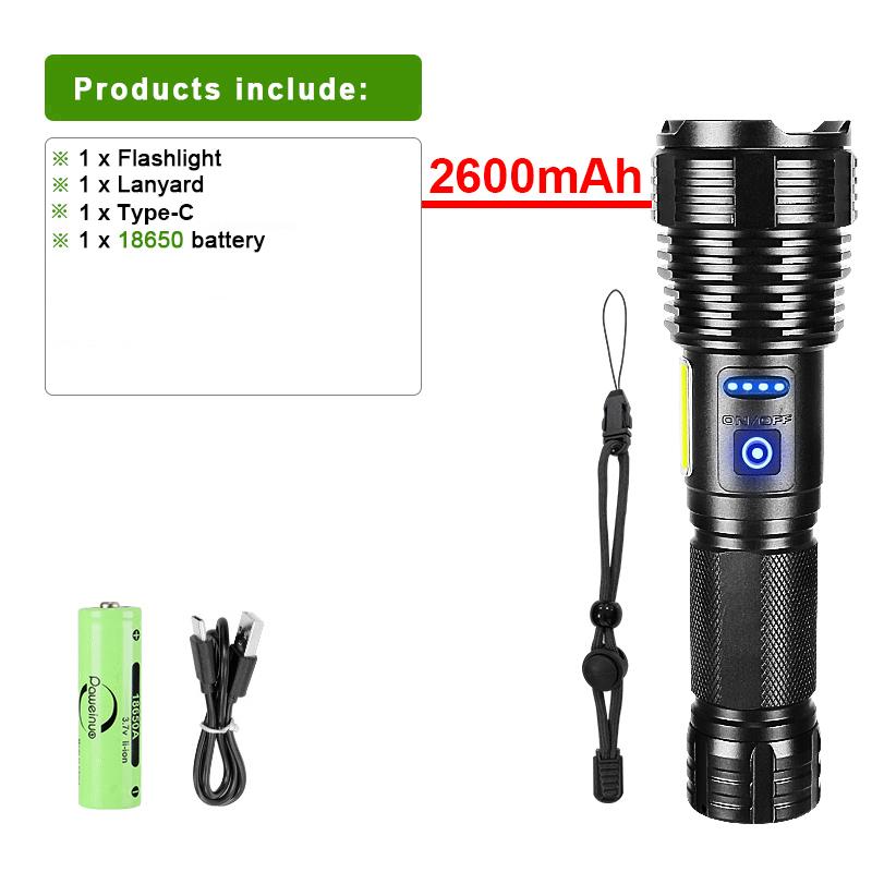 НОВЫЙ мощный светодиодный фонарь 5000 мАч, фонарик COB, перезаряжаемый фонарик для кемпинга, рыбалки, аварийный фонарь