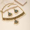 European & American Exotic Style Jewelry Set: Bohemian Clavicle Necklace with Pearls and Tassel Earrings Inlaid with Zircon Diamonds.