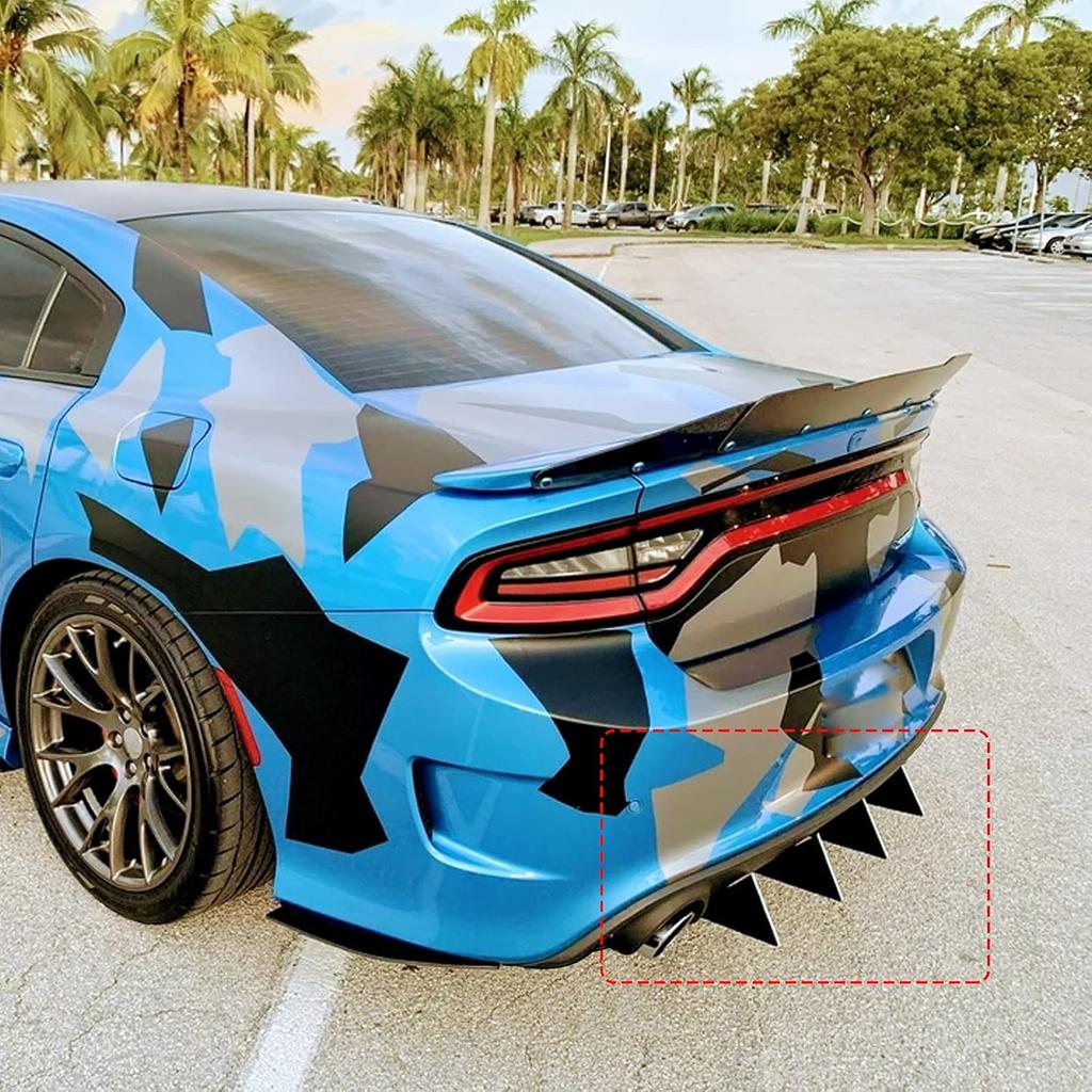 Gloss Black 4Pcs Universal Curved Shape Rear Bumper Diffuser Shark Fin Spoiler Trim Covers Decoration Set Lip Wing Splitter