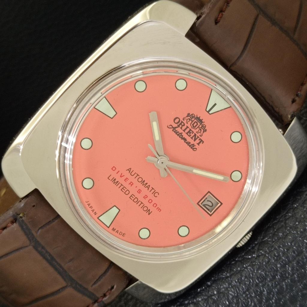USED AUTOMATIC 46941 VINTAGE ORIENT JAPAN MENS PEACH COLOR DIAL WATCH A702222-5 R123-a702222