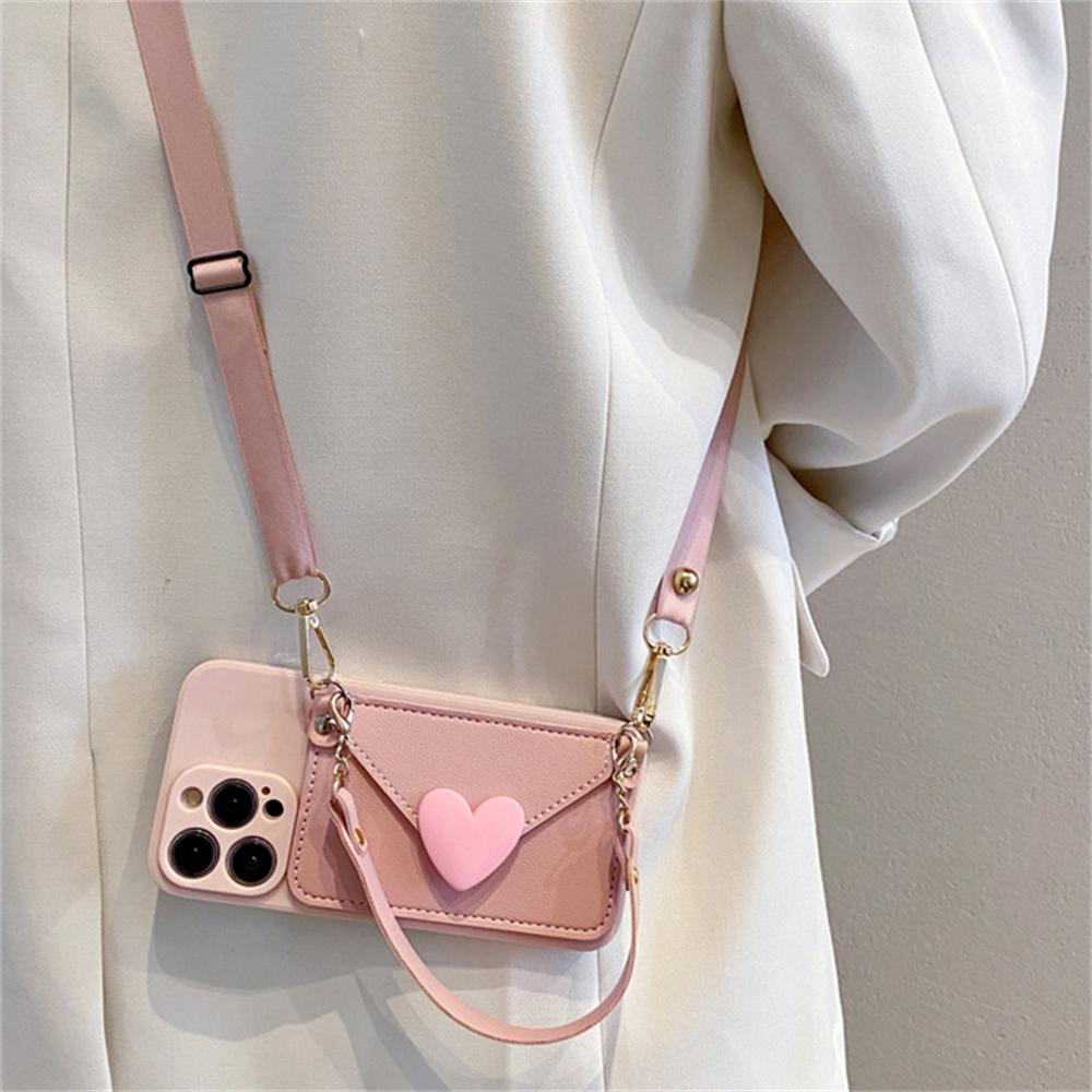 Корейский 3D Love Heart ожерелье через плечо с ремешком-держателем для iPhone 15 13 14 12 11 Pro Max 7 8 14 15 Plus X XR XS Max чехол