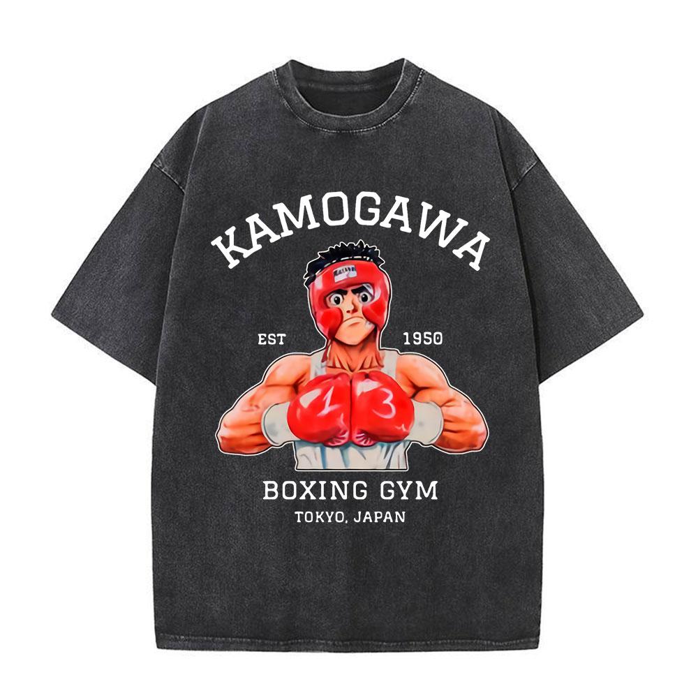 Anime Hajime No Ippo Kamogawa Boxing Gym Washed Tshirts Makunouchi Takamura KGB T Shirts Mens Clothing Casual Cotton Tshirt