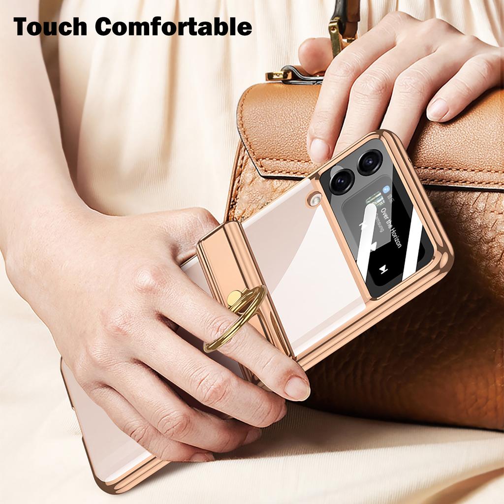 Прозрачный чехол с покрытием для Samsung Galaxy Z Flip 4, чехол на магнитной петле с кольцевым держателем для Samsung Z Flip 4, 5g, чехол на шарнире