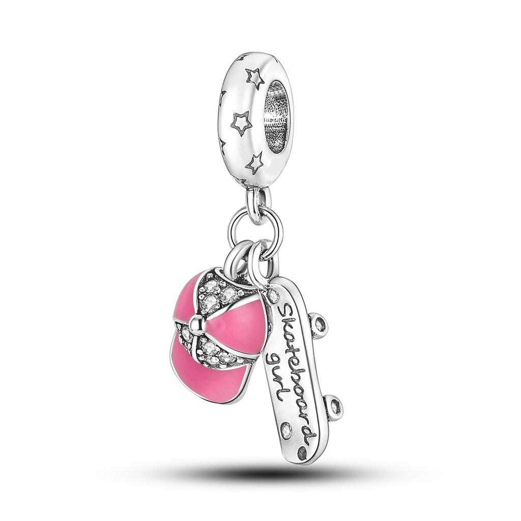 925 Silver Pink Ballet Shoes Ballet Set Charms Fit Original Charm Bead Pendent Dangle Bracelet DIY Women Jewelry Gift