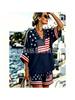 American Independence Day set women's V-neck striped short sleeve + drawstring shorts two-piece set, casual loose American style