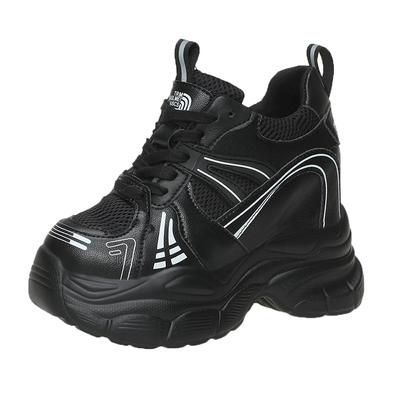 Модные Новые Весенние Женские Дышащие Сетчатые Массивные Кроссовки 10 СМ Высокая Платформа Повседневная Обувь На Шнуровке Летняя Спортивная Кожаная Обувь Женская 2024