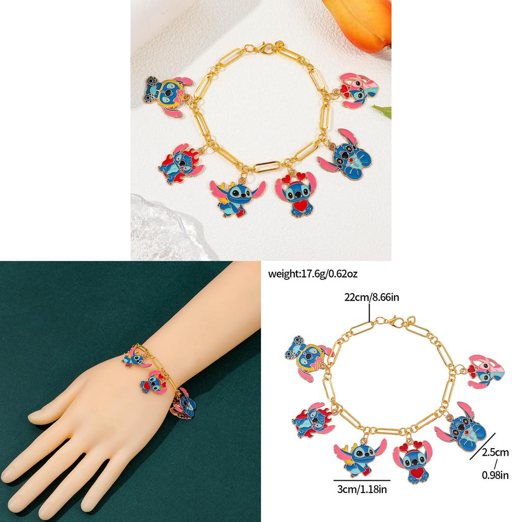 Stitch Cartoon Charm Bracelet For Girls With Zinc Alloy Finish Perfect For Friendship Gift