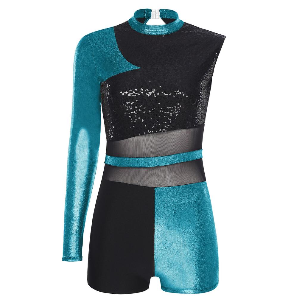 Женский комбинезон для танца ча-ча с открытой спиной, шортиками, блестящими пайетками, металлическим блеском, костюм для бальных танцев