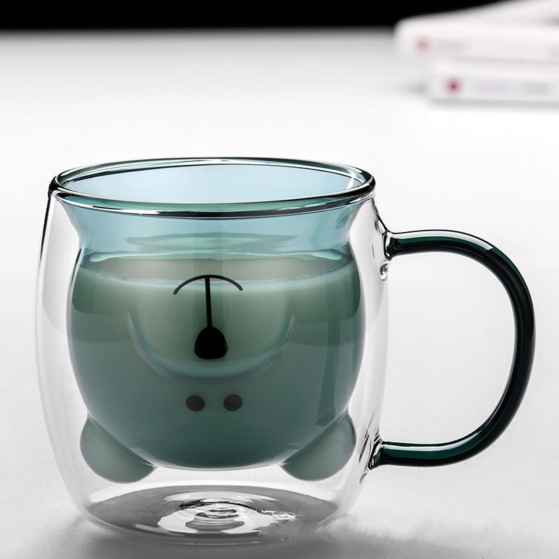 Креативная двухслойная кофейная кружка с милым медведем, двойная стеклянная чашка, картонная чашка для молока с изображением животных, женская милая кошка, утка, собака, подарок, Рождественский подарок