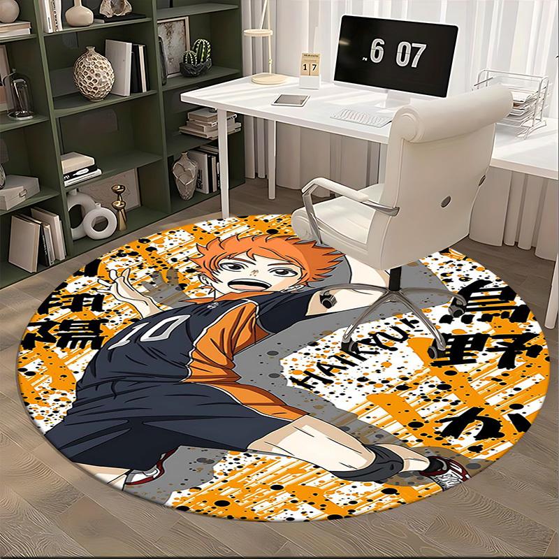 1pc Hawkuri Anime Round Carpet - Office Chair Mat, Anti-Slip Rug for Desk, Decorative Floor Covering Suitable for Home, Bedroom, Living Room, Game Roo