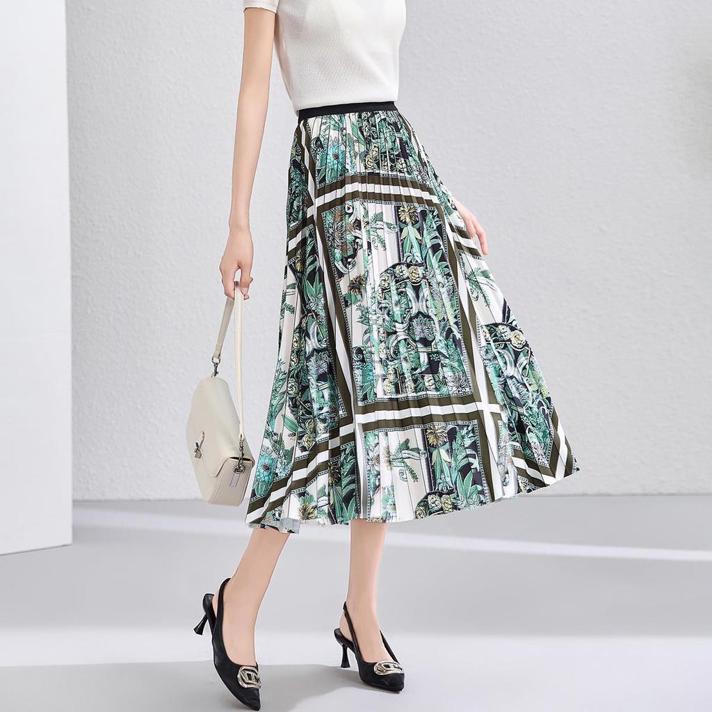 Женская весенне-осенняя юбка с высокой талией, ретро, с цветочным принтом, универсальная, плиссированная