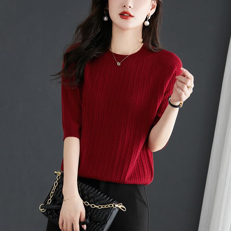 Женские свитера, пуловеры, 2025, лето, короткий рукав, О-образный вырез, черный вязаный свитер, женские топы, пуловер JJ142