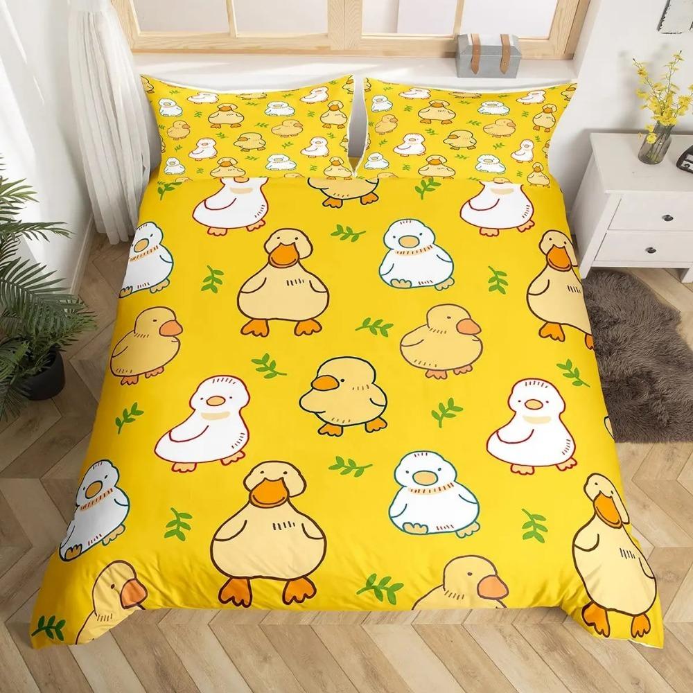Cute Duck 2/3 Piecebedroom setChildren'sGift Teenagers adulteMicrofibre Double Bed Single Bed Duvet Cover with Zip Room Decor